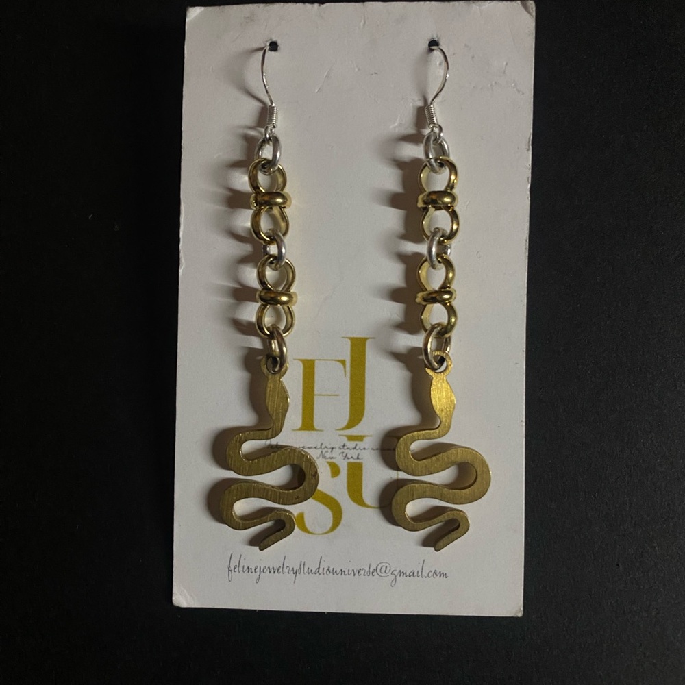 Hand crafted Stylish titanium Gold and sterling Silver 925 Snake Chain Earrings